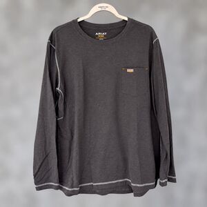 Ariat Mens Shirt Rebar Logo Long Sleeve T-Shirt Tee Size 2XL Heathered Gray